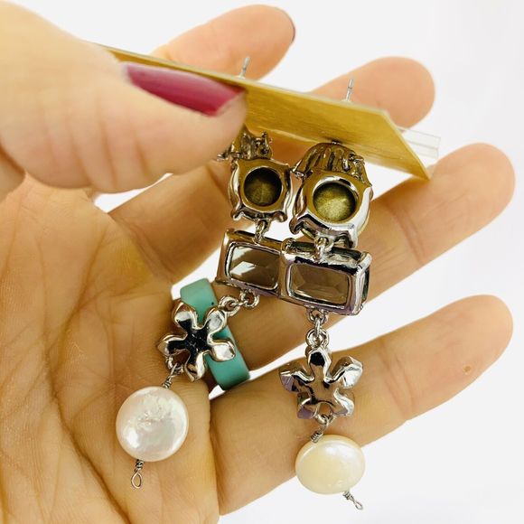 Badgley Mischka Tier Drop Crystal Pearl Earrings As is* - Picture 6 of 7